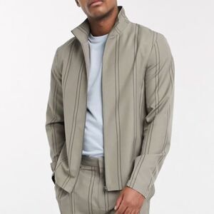 New ASOS Smart Track Lightweight Full Zip Grey Stripe Bomber Jacket size 2XL